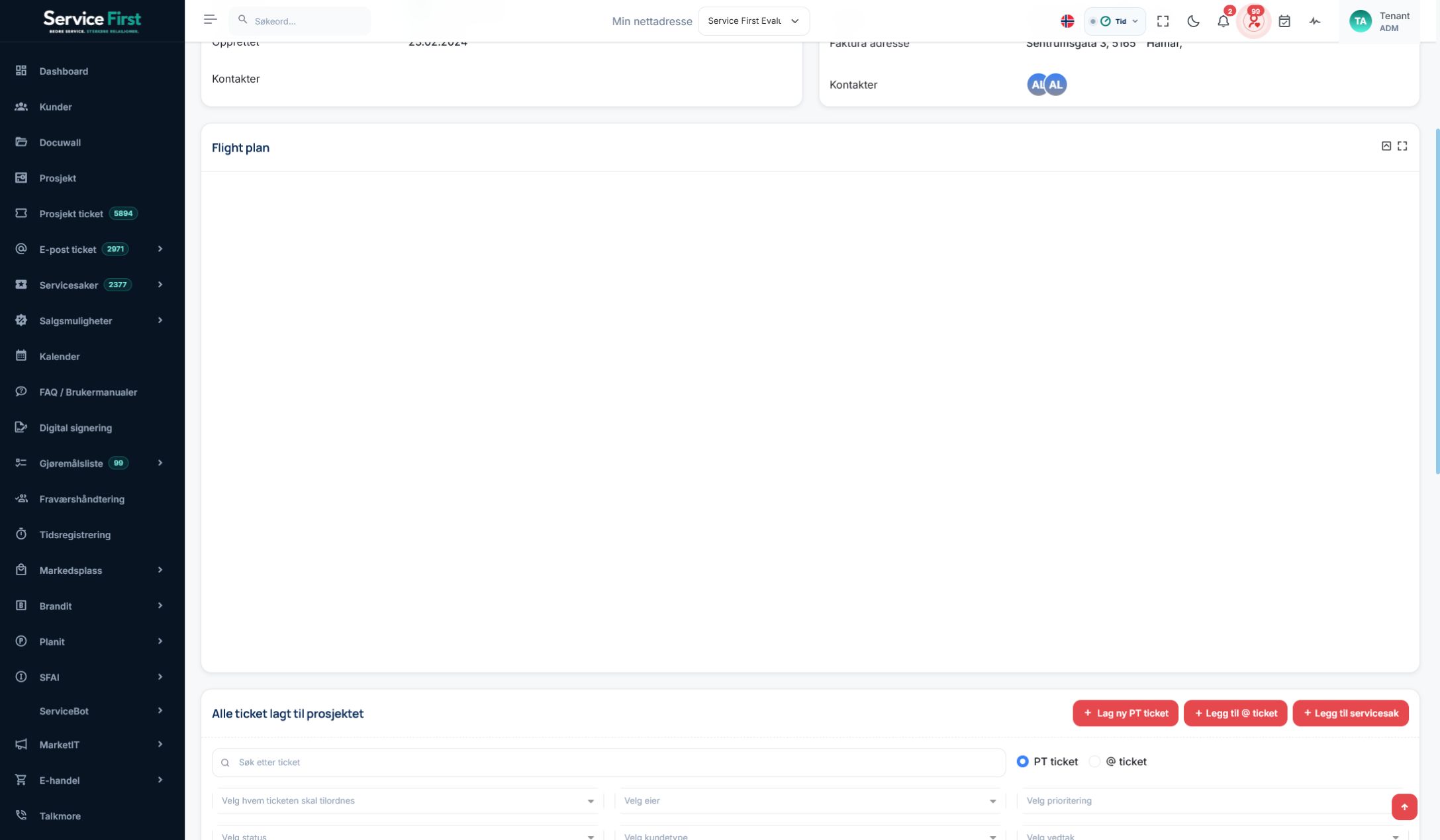 Prosjektets visuelle flytplan i Service First